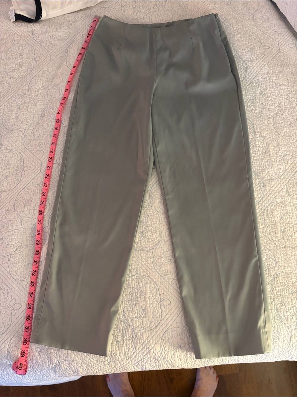 Women’s Classic Straight-Leg Pants in Sage Green, satin finish